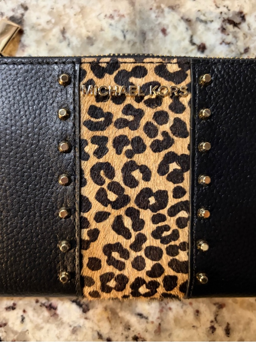 Michael Kors Black and Tan Leopard Stripe Wallet